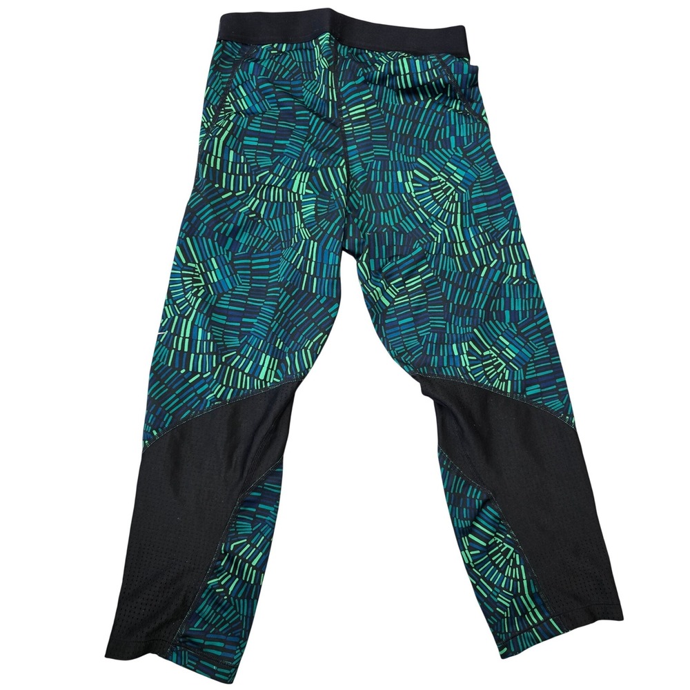 Nike Pro Womens M Cropped Leggings Green Blue Pattern Mesh Compression - Picture 2 of 9